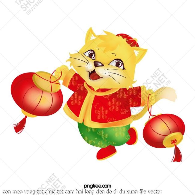 con meo vang tet chuc tet cam hai long den do di du xuan file vector